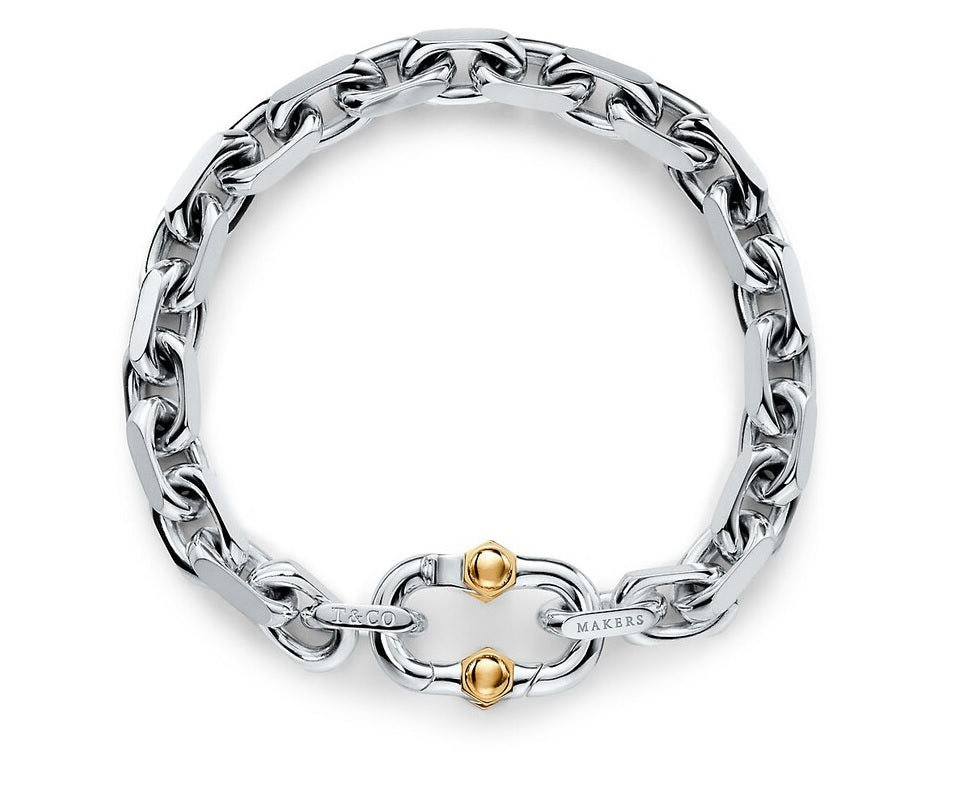 Makers Wide Chain Bracelet In Sterling Silver And 18k Gold