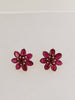 Flower Shape Natural/Genuine Burmese Rubies Earrings in 18K Yellow Gold.