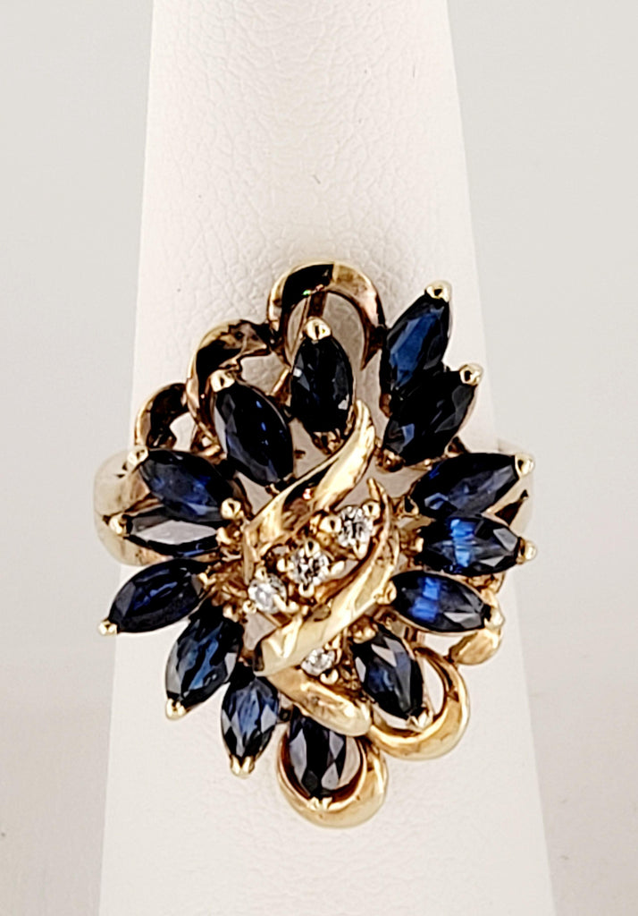 Blue Sapphire Marquise Shape Diamond Pave White Gold Pendant Medallion Necklace main image 0