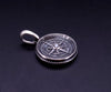 Maritime  Compass Amulet Sterling Silver with Center Black Diamond, 20mm
