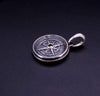 Maritime  Compass Amulet Sterling Silver with Center Black Diamond, 20mm