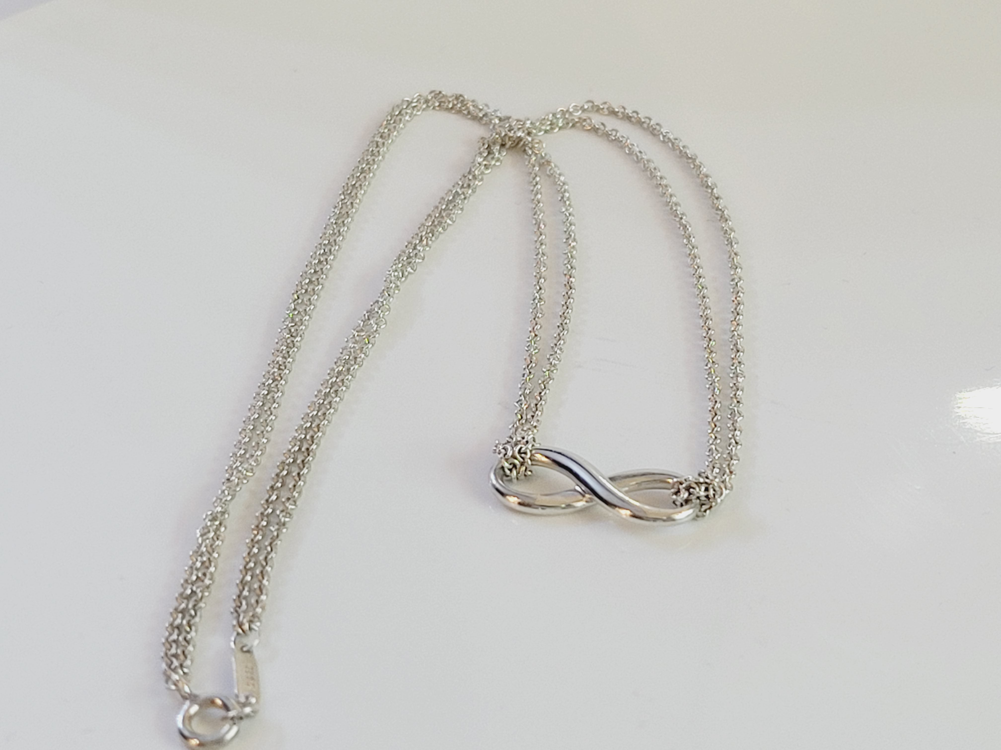 Tiffany Co 925 Silver Infinity Pendant with Double Chain Necklace Crown Jewelers