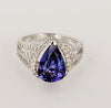 Diamond and Pear Cut Genuine Tanzanite 3.5 carats Ring set in 14K White Gold, Size 7