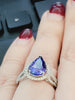 Diamond and Pear Cut Genuine Tanzanite 3.5 carats Ring set in 14K White Gold, Size 7