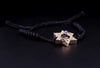 Custom Made Star of David 14k Gold Blue Enamel with Diamonds Black Bracelet