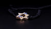 Custom Made Star of David 14k Gold Blue Enamel with Diamonds Black Bracelet