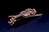 Custome Made Vintage 18K Yellow Gold Violin Brooch With Ruby & Diamonds
