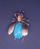 Topaz Fly Insect Brooch 14K Yellow Gold and Tiger Eye Stone