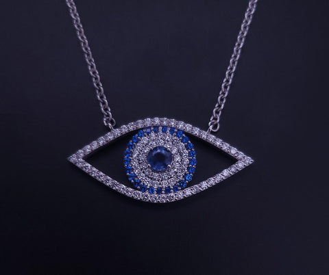 Evil Eye Necklace with Diamond & Blue Sapphire