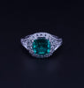 Cushion Cut Natural Emerald & Diamond Ring in 18K White Gold