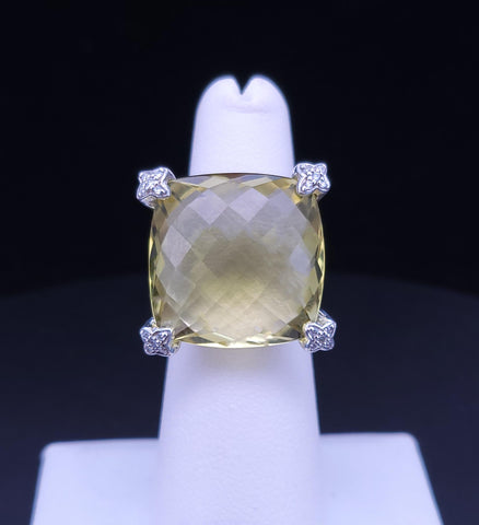 David Yurman  Sterling Silver Cushion on Point 20mm Lemon Citrine