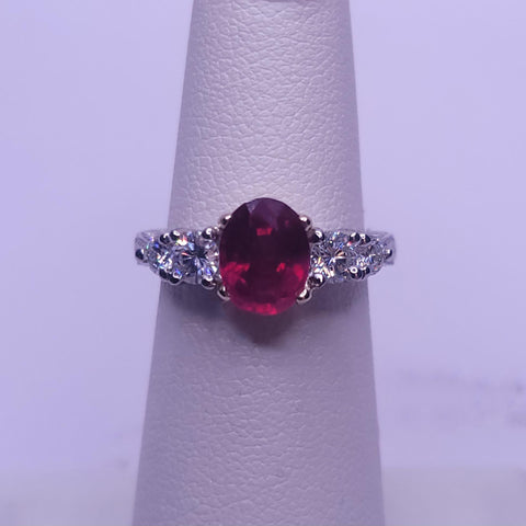 Classic Oval Ruby & Diamond Ring in Platinum