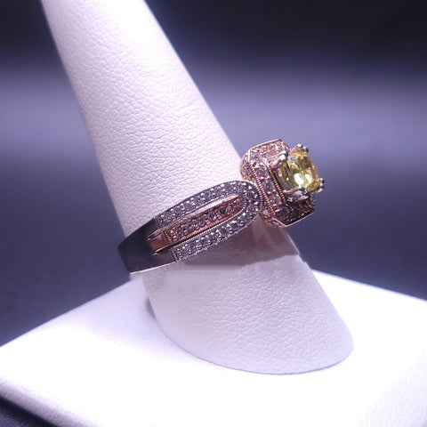 Two-Tone Cushion-Style Citrine  Stone Ring with Diamonds Size 10