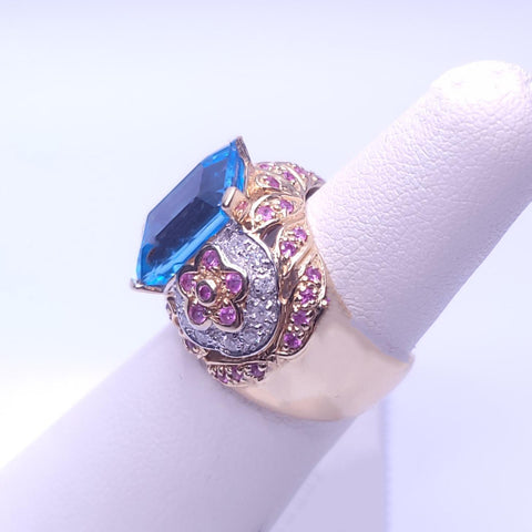 Imperial Blue Gemstone & Diamond Statement Ring in 14K Yellow Gold