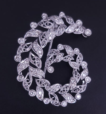 18K White Gold Filigree Wreath Brooch