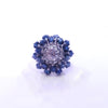 Art Deco Sapphire & Diamond Cluster Ring in 18K White Gold
