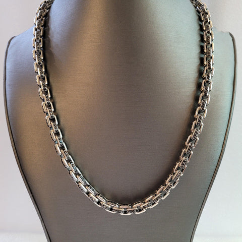Box Chain Necklace Sterling Silver with Pavé Black Diamonds, 7.3mm