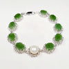 Custom Made Link Bracelet with Nephrite & Single White Pearl in 14K White Gold
