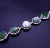 Custom Made Link Bracelet with Nephrite & Single White Pearl in 14K White Gold