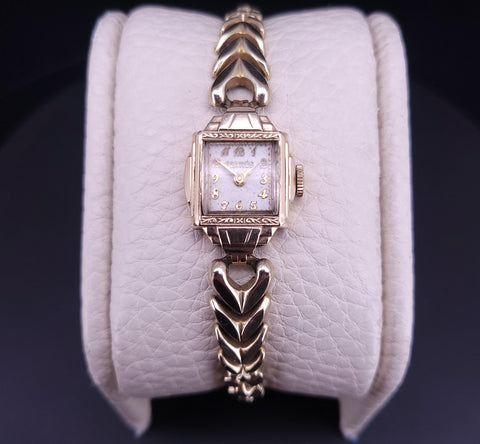 Benrus Vintage Art Deco 14K Yellow Gold Ladies Bracelet Watch