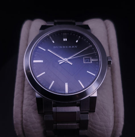 Burberry Gents Silver Tone Steel Black Face