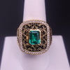Vintage Emerald Cut Emerald Diamond Ring with Black Enamel in 14K Yellow Gold
