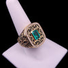 Vintage Emerald Cut Emerald Diamond Ring with Black Enamel in 14K Yellow Gold