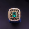 Vintage Emerald Cut Emerald Diamond Ring with Black Enamel in 14K Yellow Gold