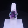 Elegant Amethyst Cluster Ring and Earrings Set with Multi-Gemstone Floral Design