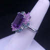 Elegant Amethyst Cluster Ring and Earrings Set with Multi-Gemstone Floral Design