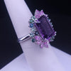 Elegant Amethyst Cluster Ring and Earrings Set with Multi-Gemstone Floral Design