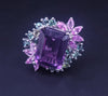 Elegant Amethyst Cluster Ring and Earrings Set with Multi-Gemstone Floral Design