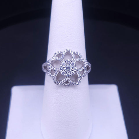 Floral Diamond Cluster Filigree Ring in 18K White Gold