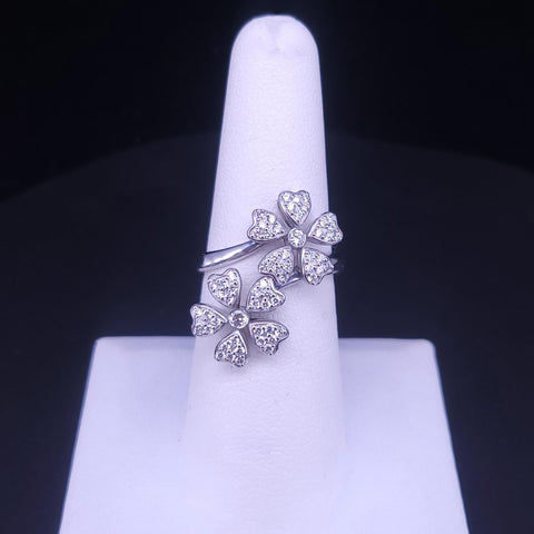 Diamond Double Floral Heart Petal Ring in 18K White Gold