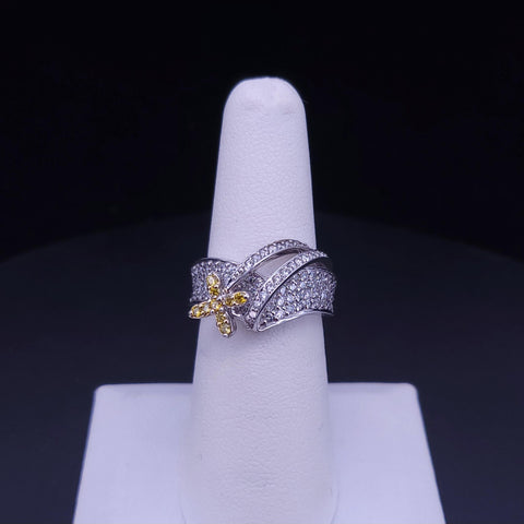 Aurora Pavé Diamond Crossover Ring in 14K White Gold with Yellow & White Diamond