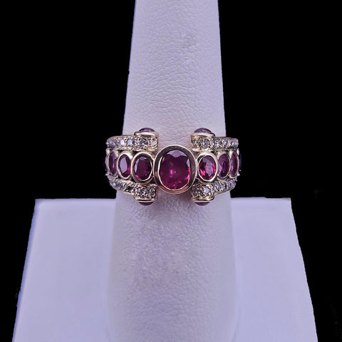 Custom Made Burmese Ring with Diamond & Oval Ruby in 18K Yellow Gold