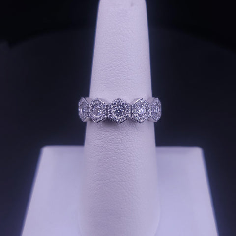 Art Deco Style Hexagon Diamond Eternity Ring in 18K White Gold