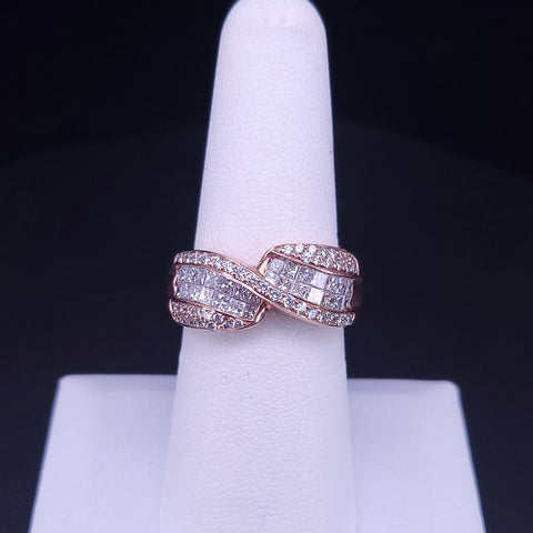 14K Rose Gold Diamond Ribbon Crossover Ring