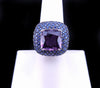 Cushion-Cut Amethyst & Blue Sapphire Halo Cocktail Ring in 14K White Gold