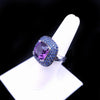 Cushion-Cut Amethyst & Blue Sapphire Halo Cocktail Ring in 14K White Gold