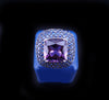 Cushion-Cut Amethyst & Blue Sapphire Halo Cocktail Ring in 14K White Gold