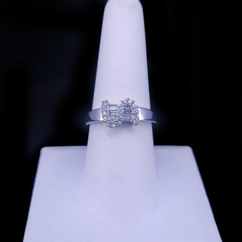 18K White Gold Baguette and Round Diamond Dollar Sign Ring
