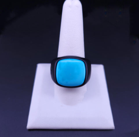 David Yurman Signet Ring with Turquoise in Black Titanium