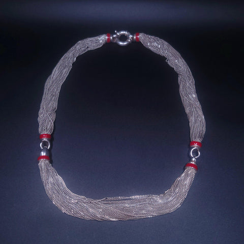 Tiffany & Co Sterling Silver Red Enamel Multi Strand Chain