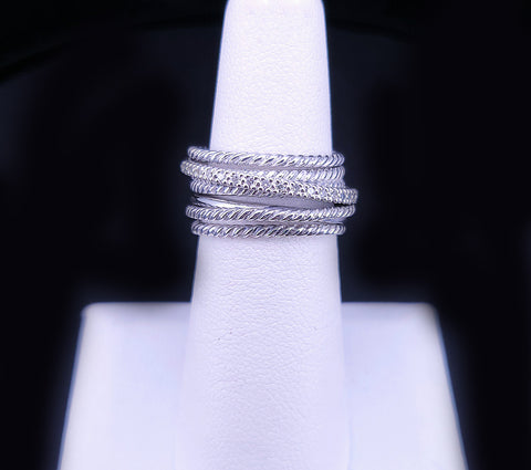 David Yurman Crossover Wide Sterling Silver Ring with Diamonds