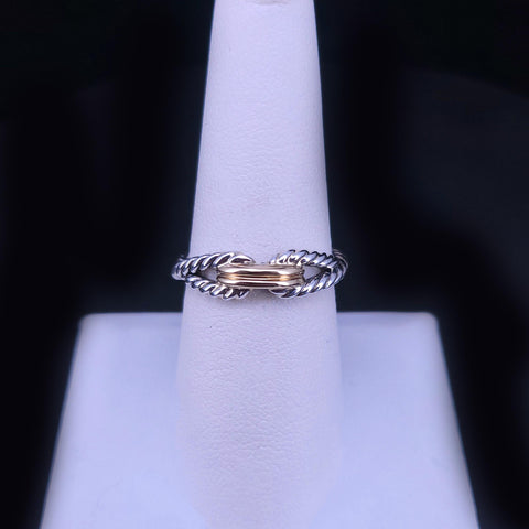 David Yurman Cable Loop Band Ring Sterling Silver with 18K Yellow Gold