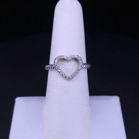 David Yurman Diamond Open Heart Ring, Pave Diamond Cable Ring, Sterling Silver,