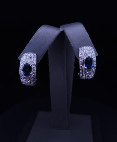 Estate Sapphire & Diamond Clip-On Earrings in 18K White Gold