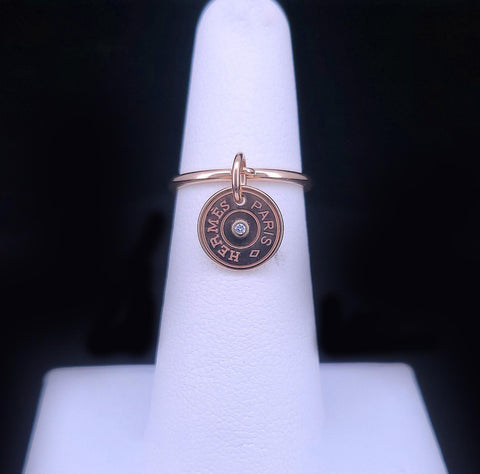 Hermes Paris 18K Rose Gold Single Diamond Ring, Size 4.75