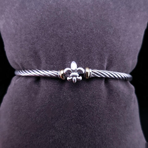David Yurman Fleur-de-Lis Sterling Silver & 18K Yellow Gold Bangle Bracelet